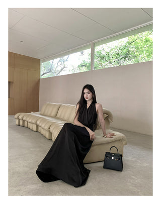 black satin dress