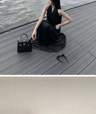 black satin dress