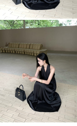 black satin dress