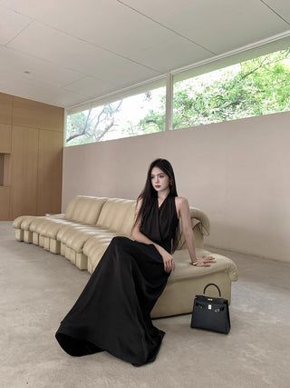 black satin dress