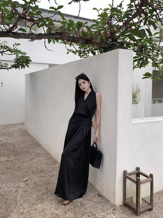 black satin dress
