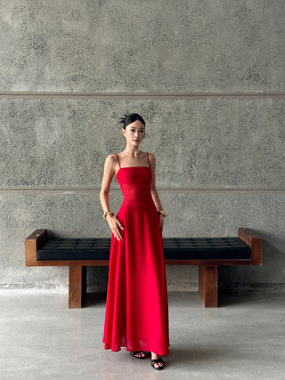 red slip dress