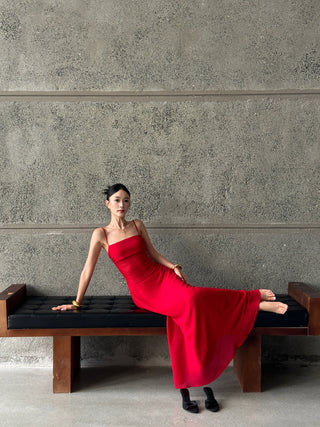 red slip dress