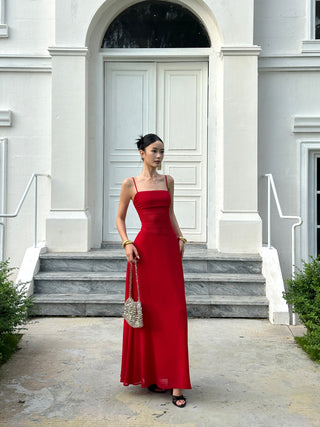 red slip dress