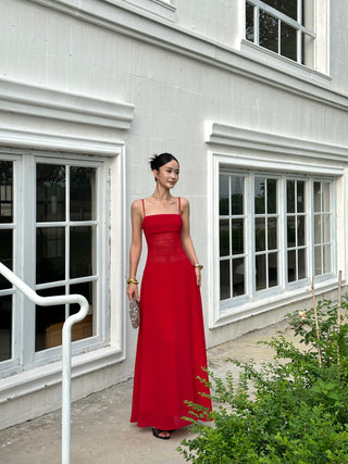 red slip dress