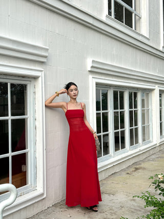 red slip dress