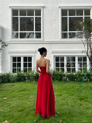 red slip dress