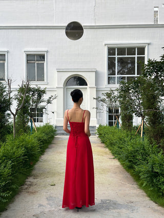 red slip dress