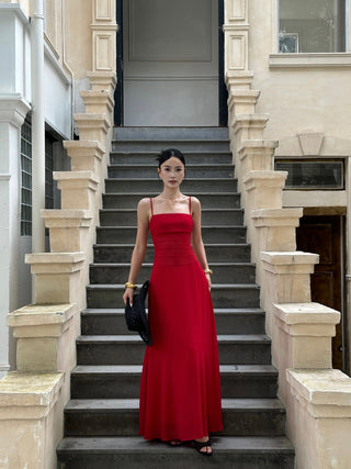 red slip dress
