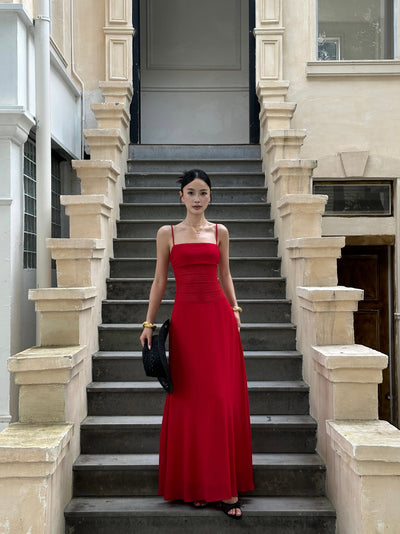 red slip dress