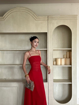 red slip dress