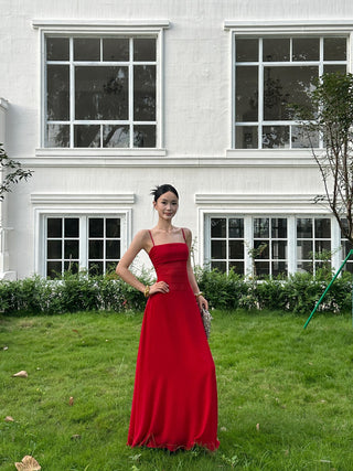 red slip dress