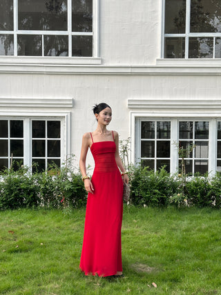 red slip dress