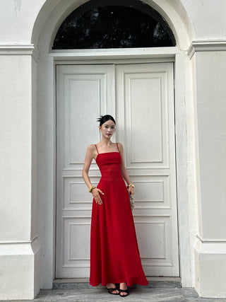 red slip dress
