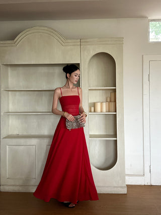 red slip dress