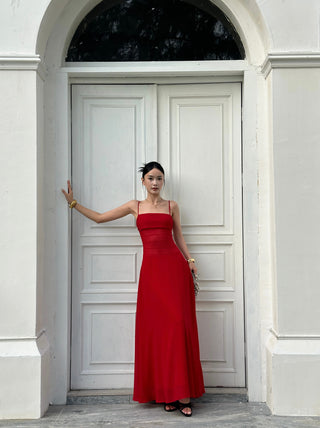 red slip dress