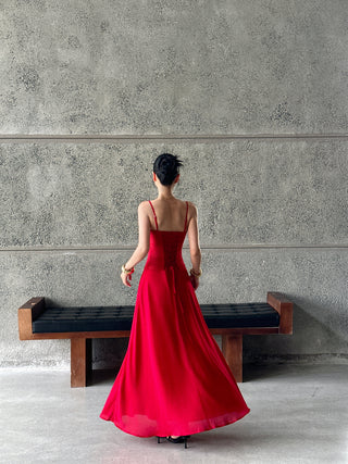 red slip dress
