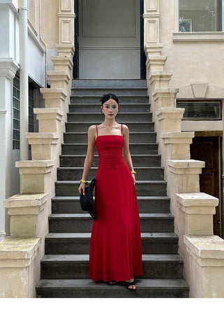 red slip dress