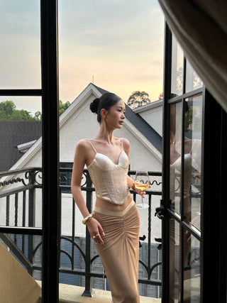 pleated fishtail dress