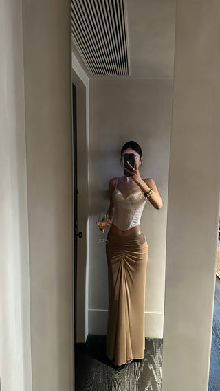 pleated fishtail dress