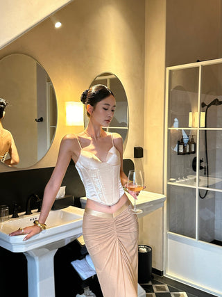 pleated fishtail dress