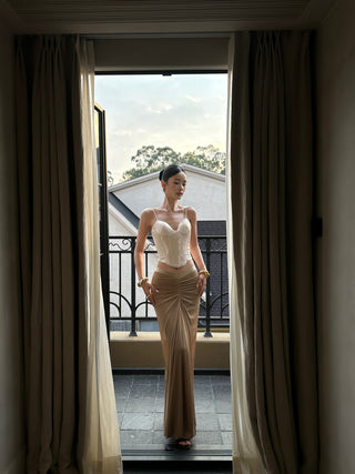 pleated fishtail dress