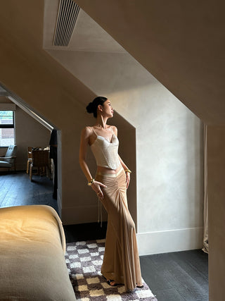 pleated fishtail dress