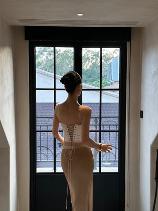 pleated fishtail dress
