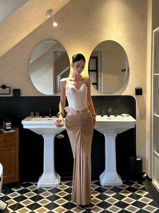 pleated fishtail dress