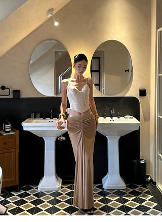 pleated fishtail dress