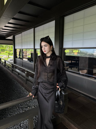 ribbon black blouse