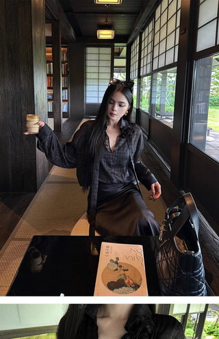 ribbon black blouse