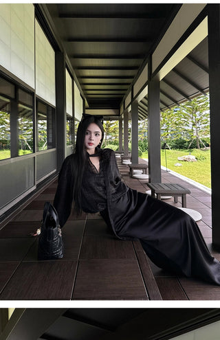 ribbon black blouse