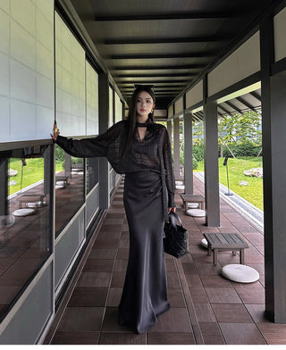 ribbon black blouse