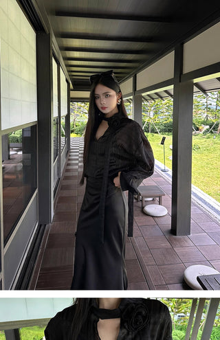 ribbon black blouse