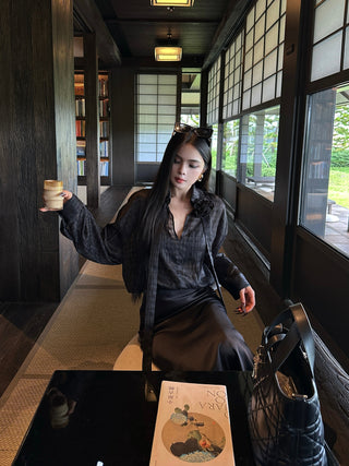 ribbon black blouse