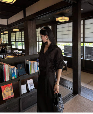 ribbon black blouse