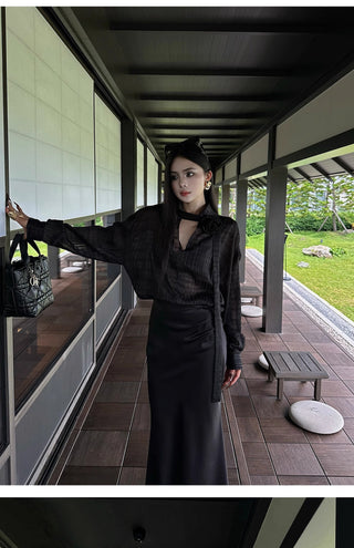 ribbon black blouse