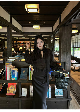 ribbon black blouse