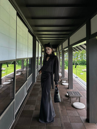 ribbon black blouse