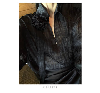 ribbon black blouse