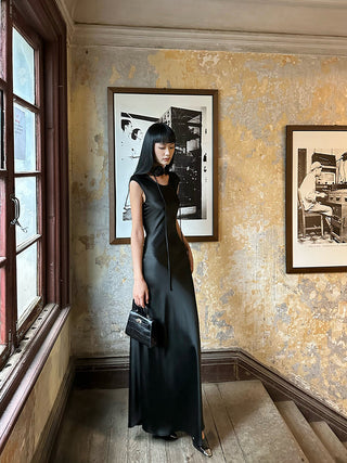 black oblique dress