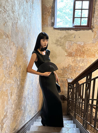 black oblique dress