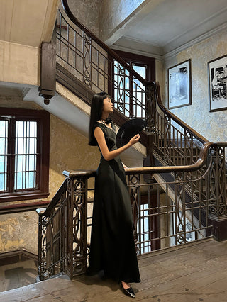black oblique dress