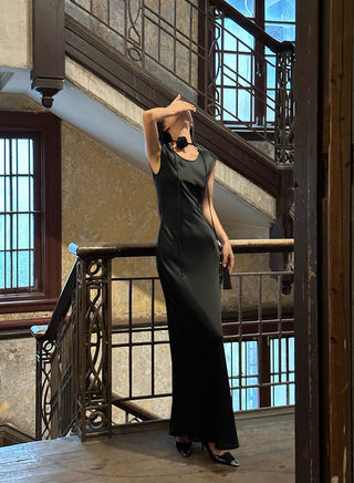 black oblique dress