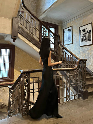 black oblique dress
