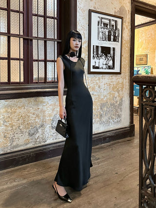 black oblique dress