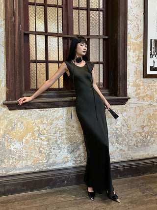 black oblique dress