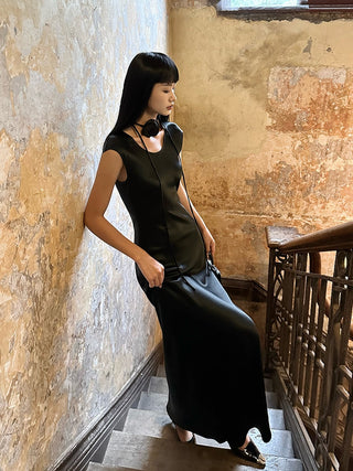 black oblique dress