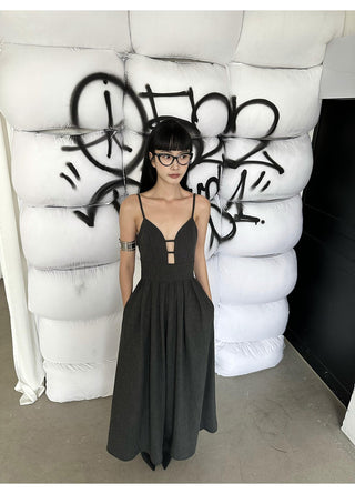 suspender V-neck dress